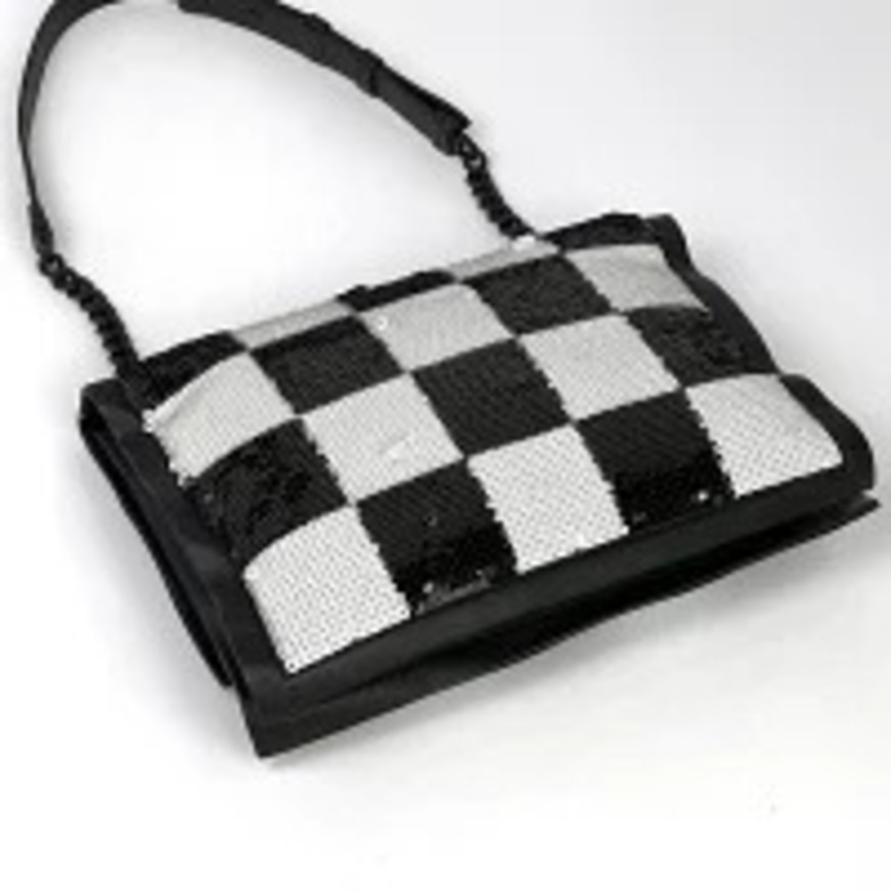 Salvatore Ferragamo Sequins Chain Vara Bag Leather Rion Shoulder White Black